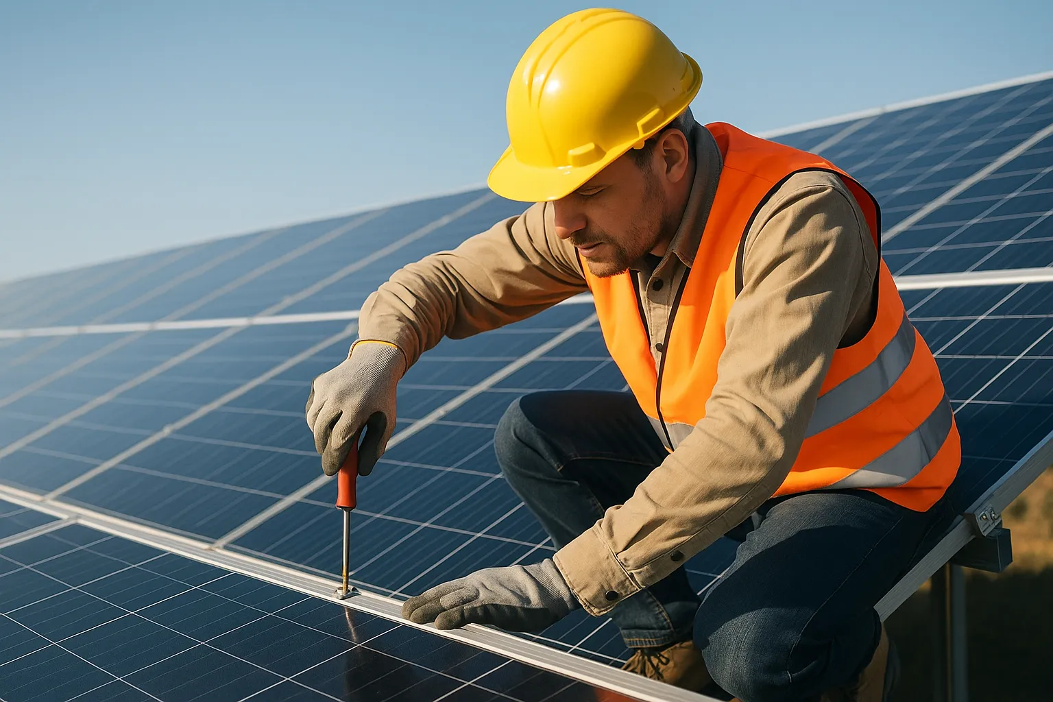 Techniker bei der Wartung einer Solaranlage